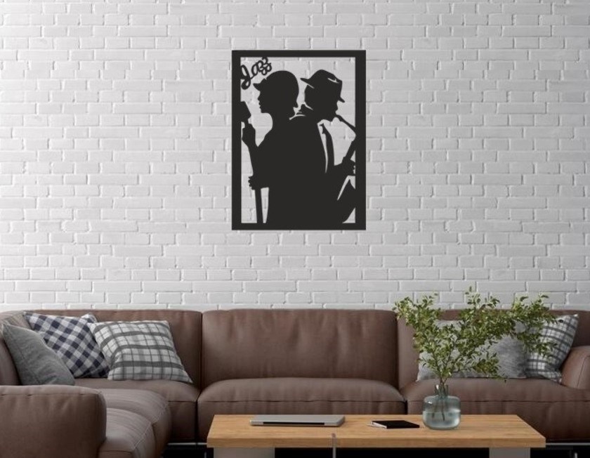 Duvar Dekor Süs Mdf Ahşap Jazz Müzisyenleri Temalı 26 x 35 Siyah Renk