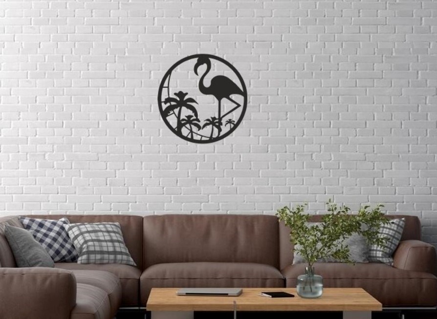 Duvar Dekor Süs Mdf Ahşap Flamingo Kuş Temalı 40 x 40 Siyah Renk