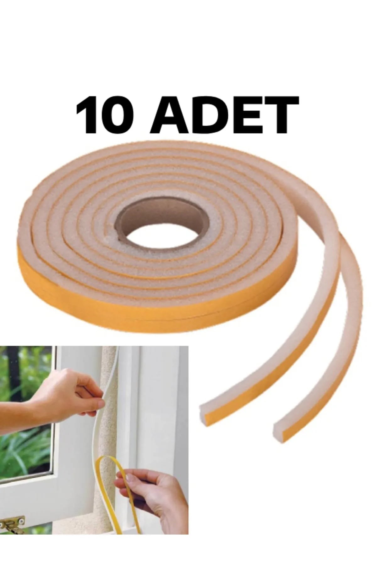 10 Adet Pencere Isı Yalıtım Süngeri Yapışkanlı Pencere Rüzgar Bandı (10 Adet X 5metre)