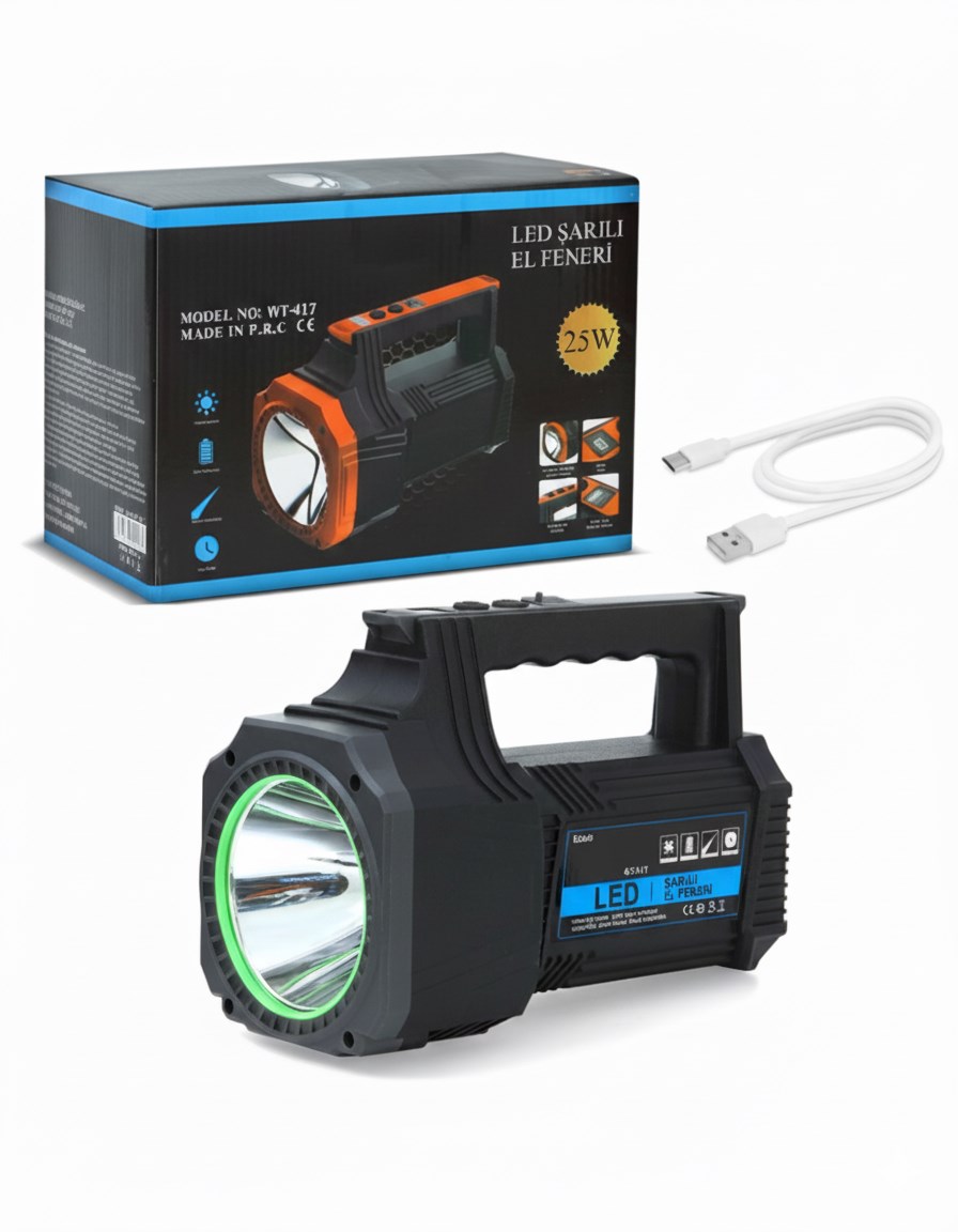 Şarjlı Dev Boy El Feneri 25w Süper Parlak Led El Lambası Kamp, Av Ve Güvenlik İçin İdeal
