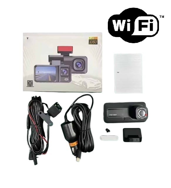 Araç Kamerası - 3 Kameralı Wifi Ön , İç Ve Arka Full Hd Dvr Araç İçi Ekranlı Kamera