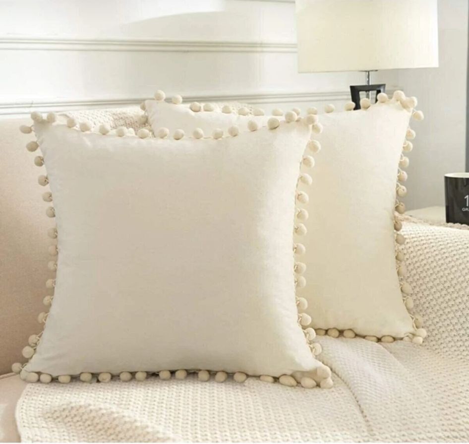 2'li ponponlu kırlent kılıf seti 40 x 40