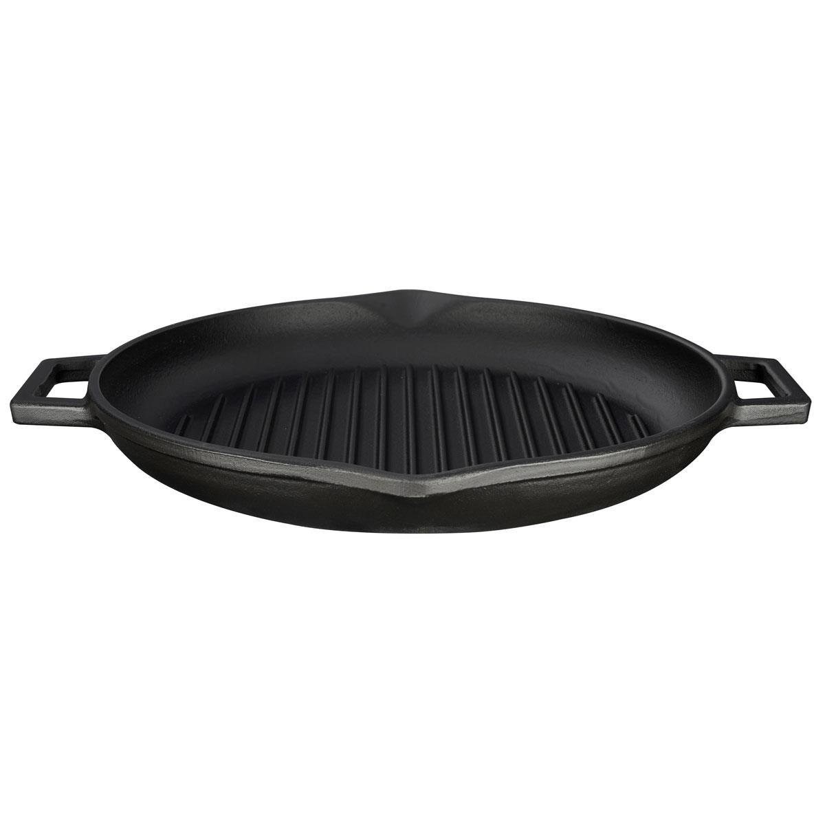 Döküm Yuvarlak Izgara Tavası Döküm Demir Yekpare Çift Kulplu 30 cm