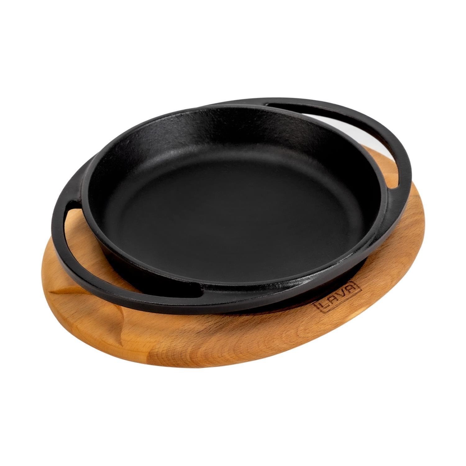 Döküm Yuvarlak Sahan Döküm Demir Yekpare Çift Kulplu Kayın Servis Ahşabı 20 cm