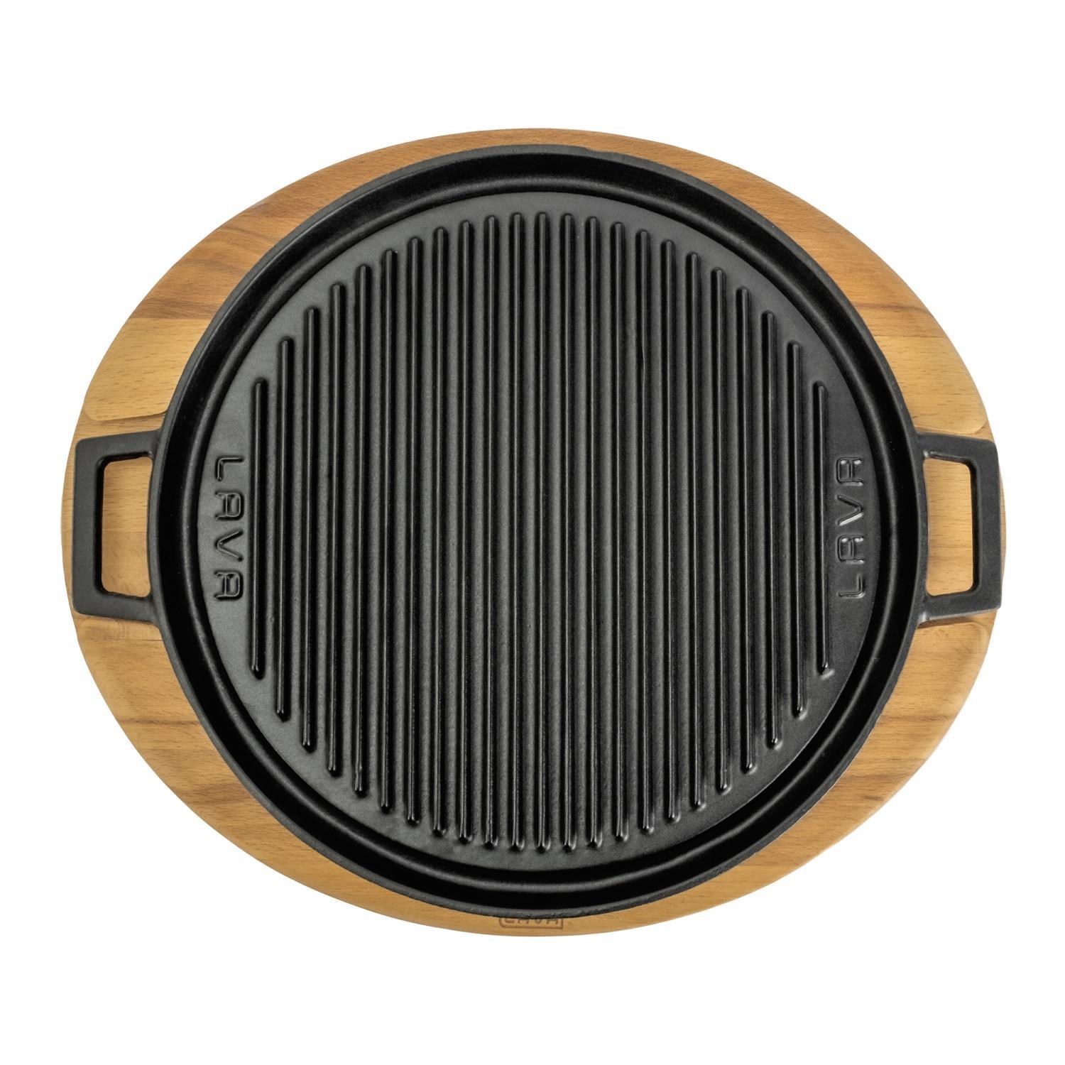 Döküm Yuvarlak Çift Yön Izgara Tavası Döküm Demir Yekpare Çift Kulplu 34 cm