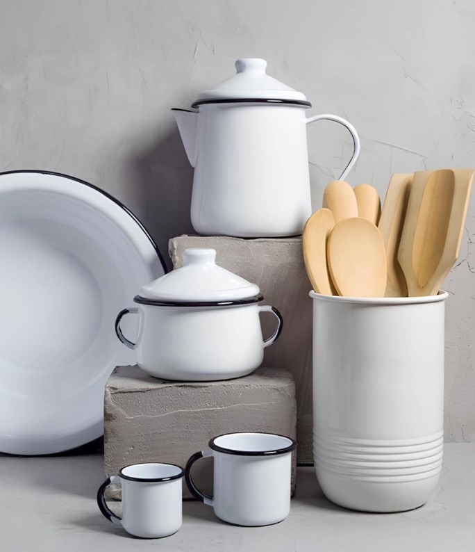 Vintage Beyaz Emaye Mutfak Seti 