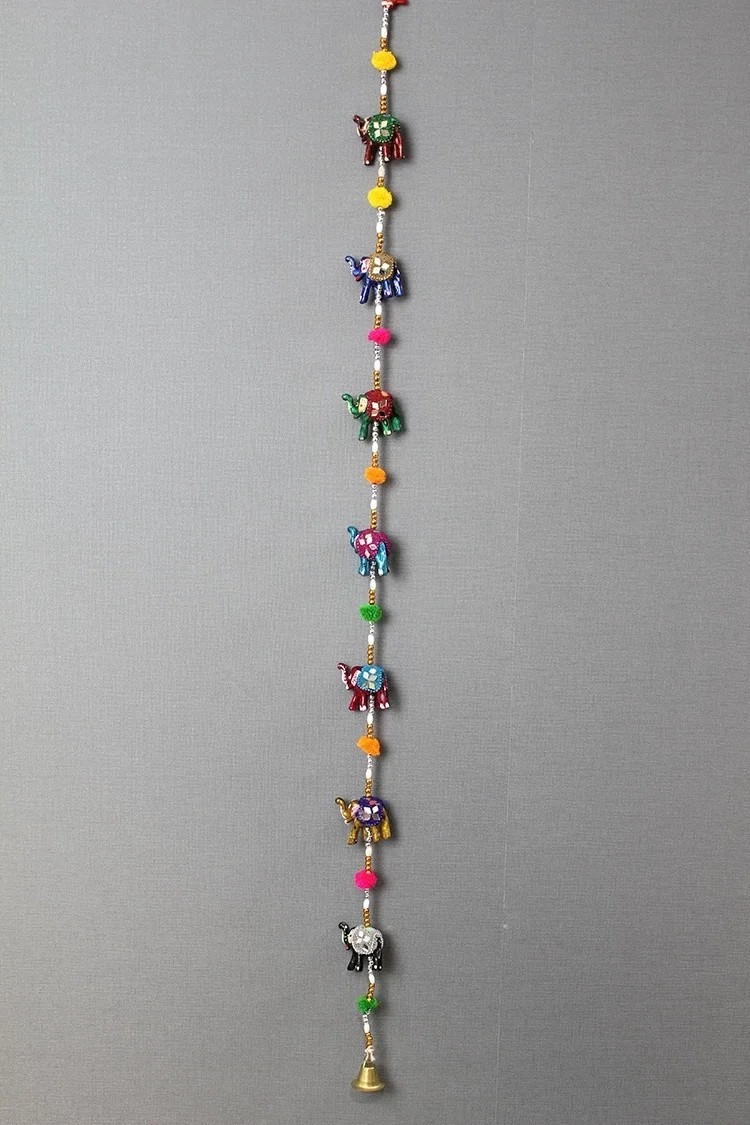 7'li Asmalı Aynalı Fil Süsü - 115 cm Şans ve Bereket Temalı Kapı/Duvar Süsü