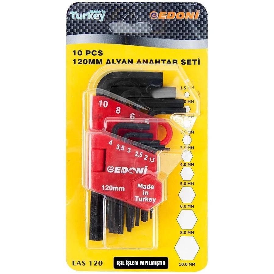 10 Parça Alyan Anahtar Seti 1.5-10 mm L Tipi Çelik Somun Sıkma Montaj Takımı