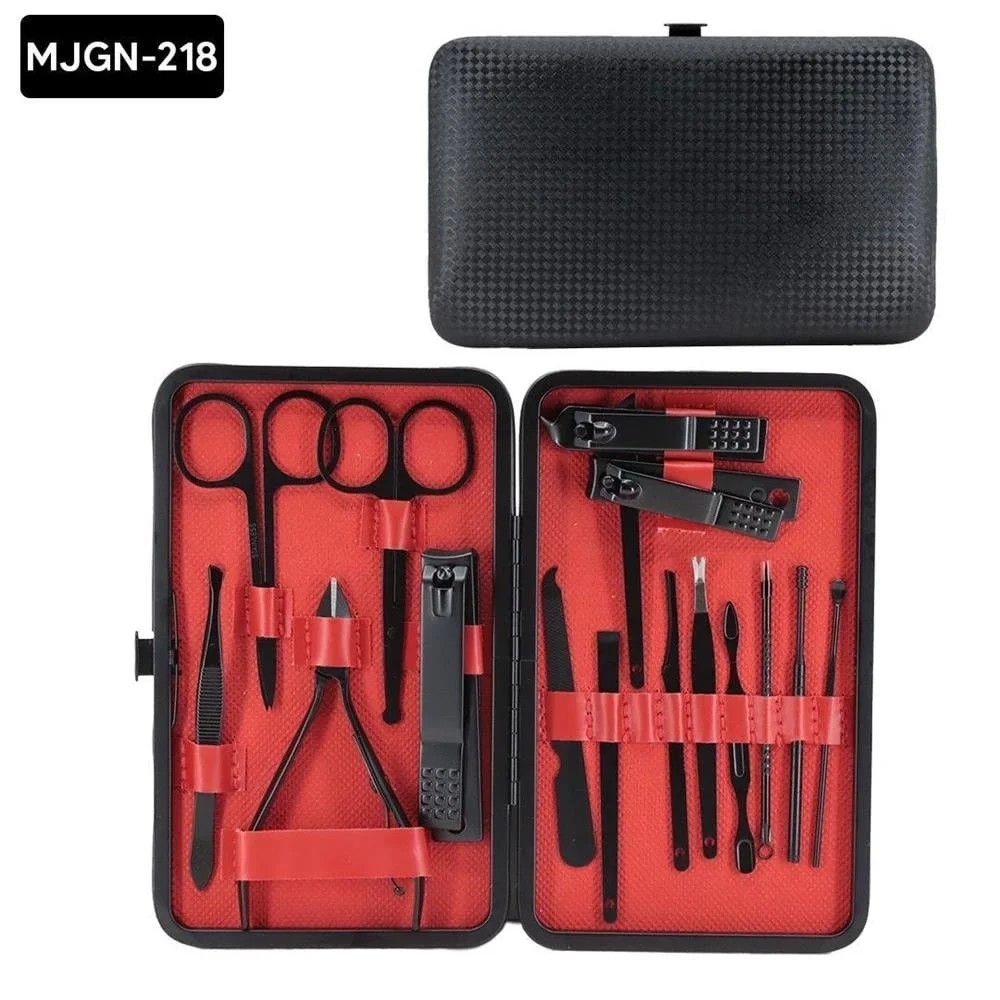 17 Parça Pro Manikür Pedikür Seti - Paslanmaz Çelik Deri Kutulu Bakım Seti