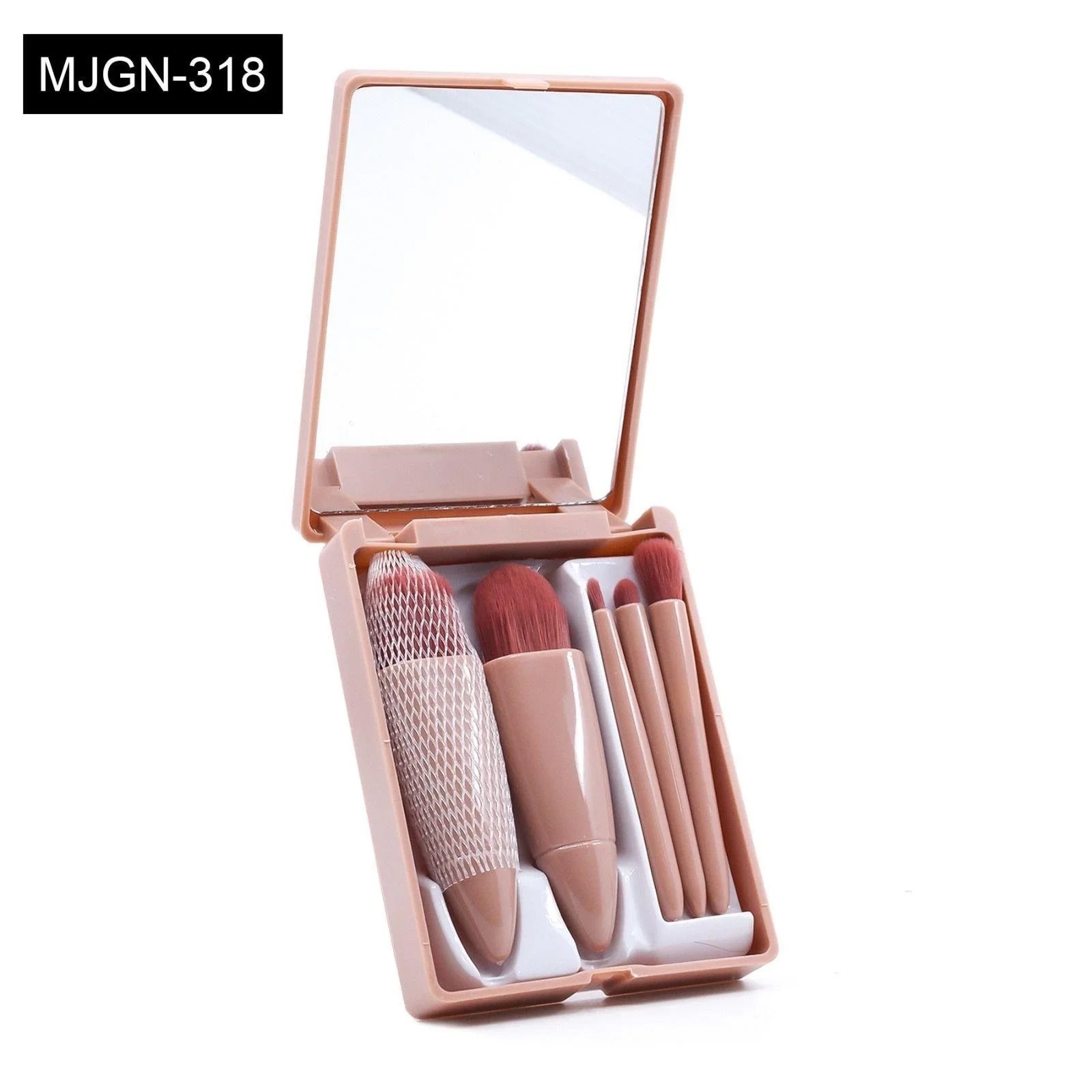 Aynalı Taşınabilir Makyaj Fırça Seti 5’li - Çantalı Seyahat Tipi Fırça Takımı