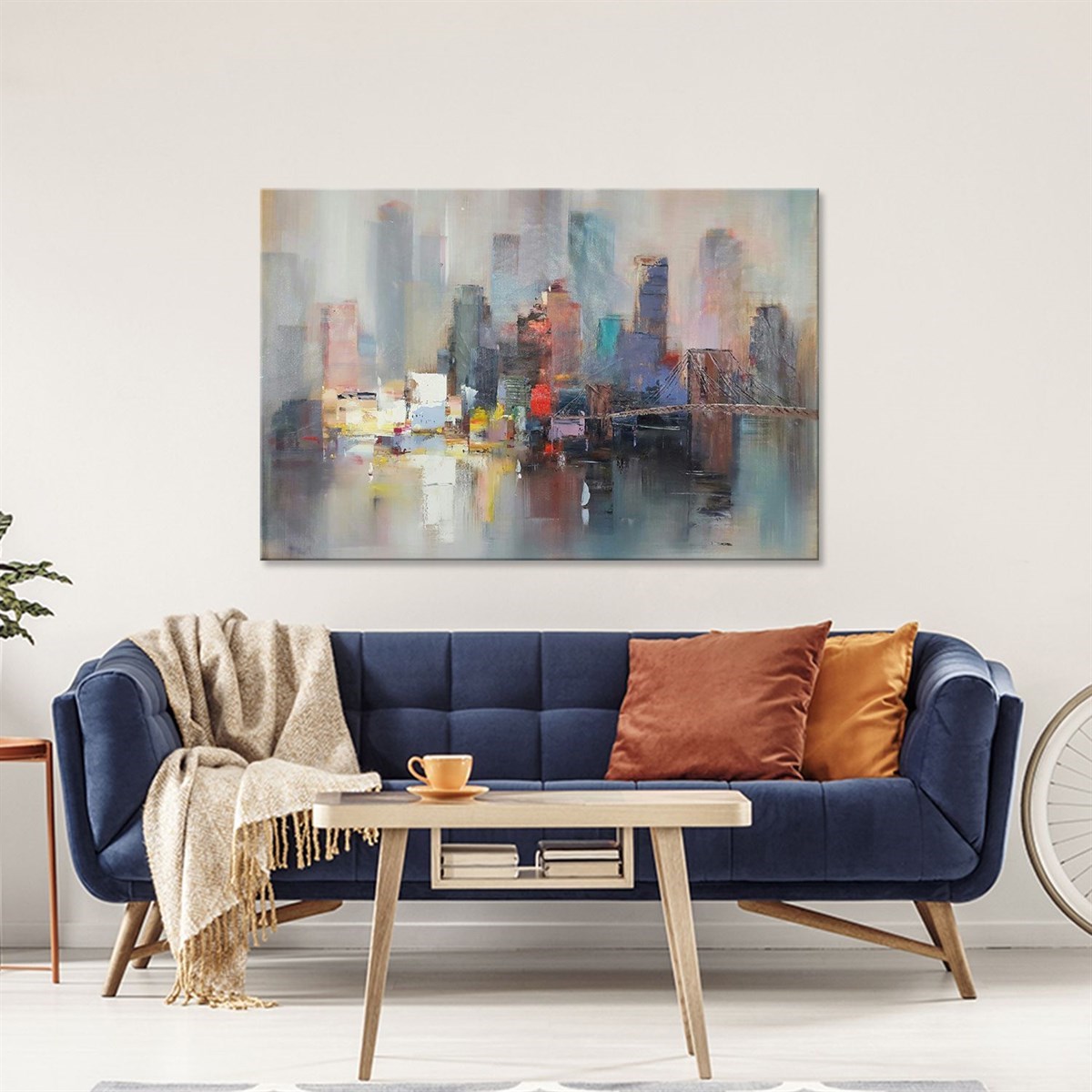 Soyut Şehir - Yağlı Boya Dokulu Tablo 90X120 cm Çerçevesiz