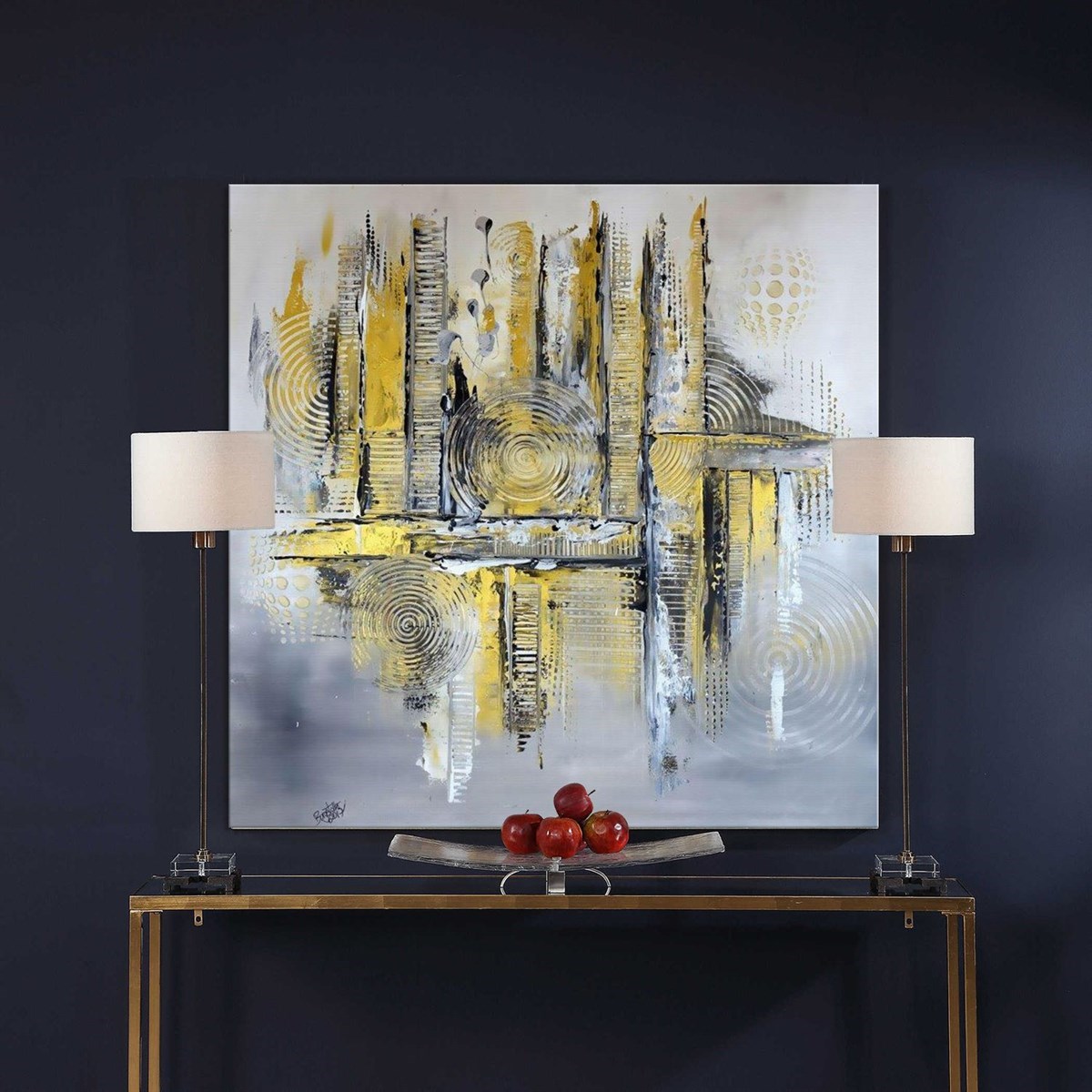 Suyun Altındaki Şehir - Yağlı Boya Dokulu Tablo 80X80 cm Gold