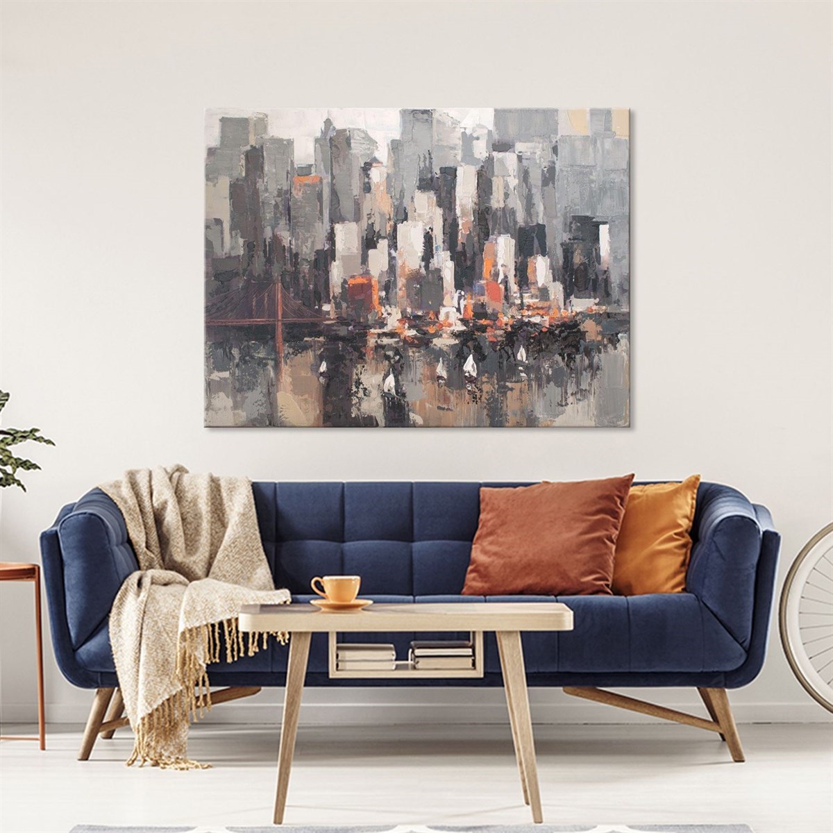 Soyut Şehir 3 - Yağlı Boya Dokulu Tablo 60X90 cm Gümüş