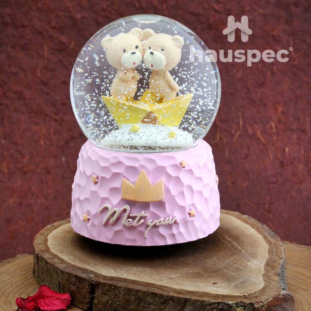 Hauspec Ayıcıklı Pembe Kar Küresi