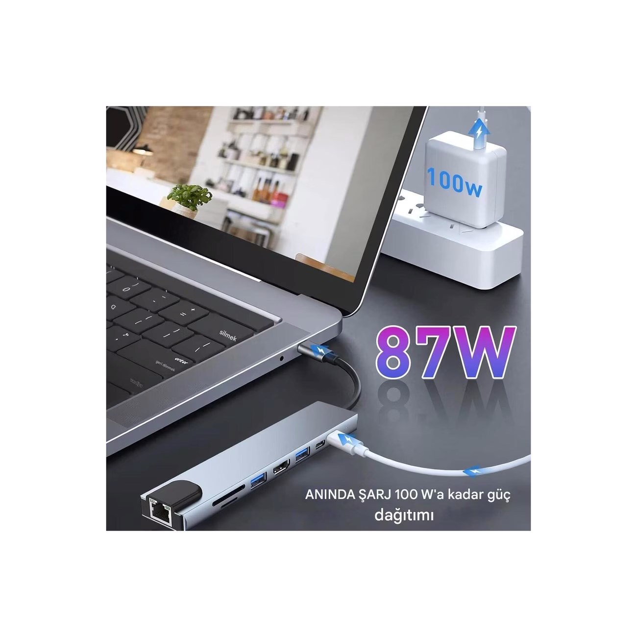 MacBook ve Laptop Uyumlu Çok Fonksiyonlu USB-C Dönüştürücü - Alüminyum Gövdeli Hub — Sonxshoop — görsel 7