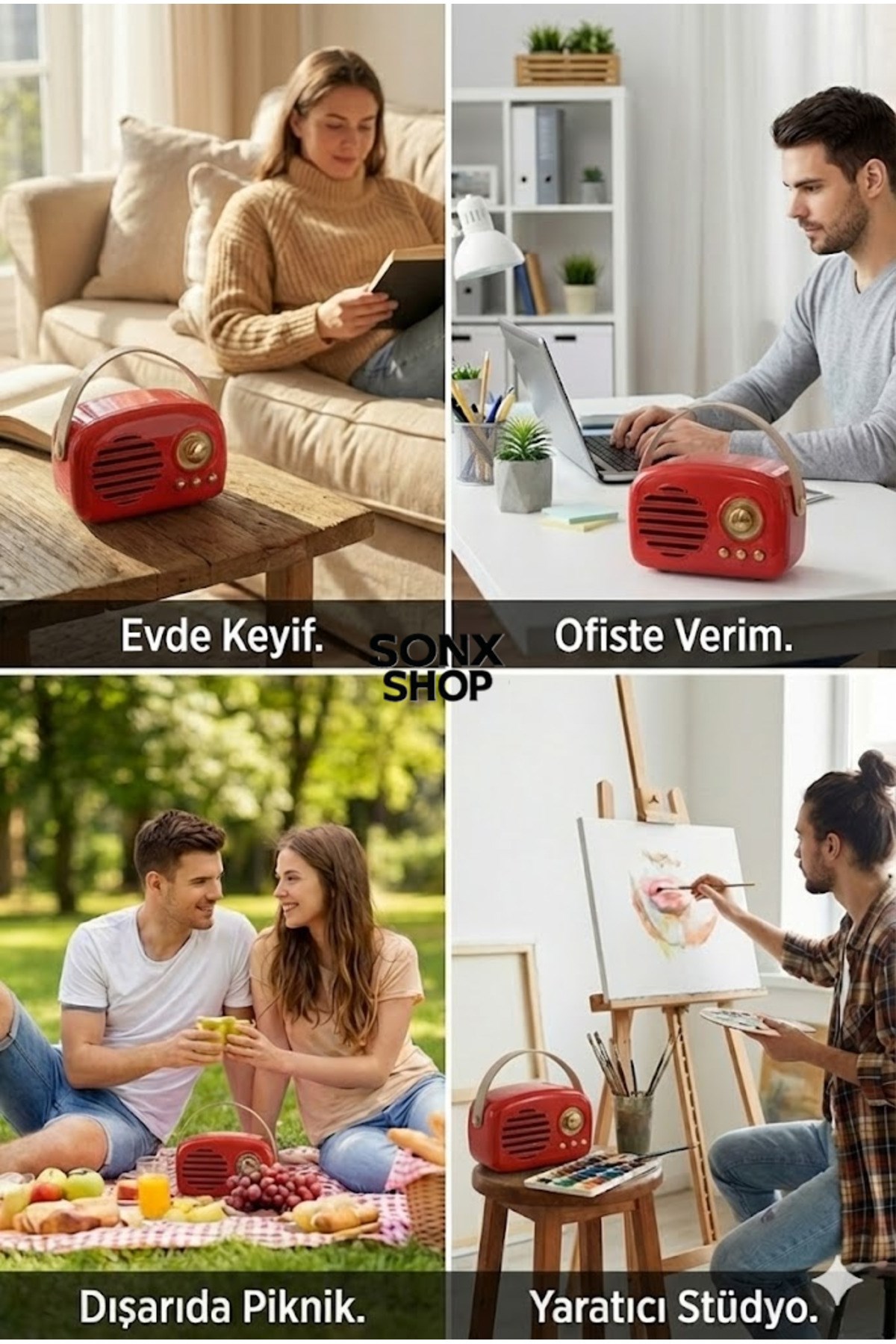 Nostaljik Retro Bluetooth Hoparlör - FM Radyo, USB ve Bluetooth Kablosuz Hoparlör — Sonxshoop — görsel 2
