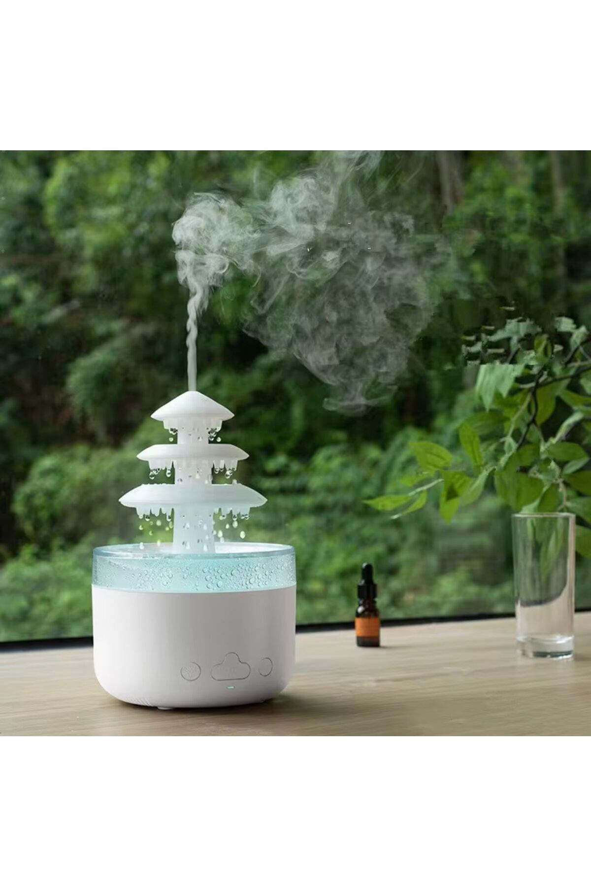 3 Katlı Şelale YAĞMUR Tasarımlı Ultrasonik Aroma Difüzör – 6 Renk LED Işıklı Hava Nemlendirici