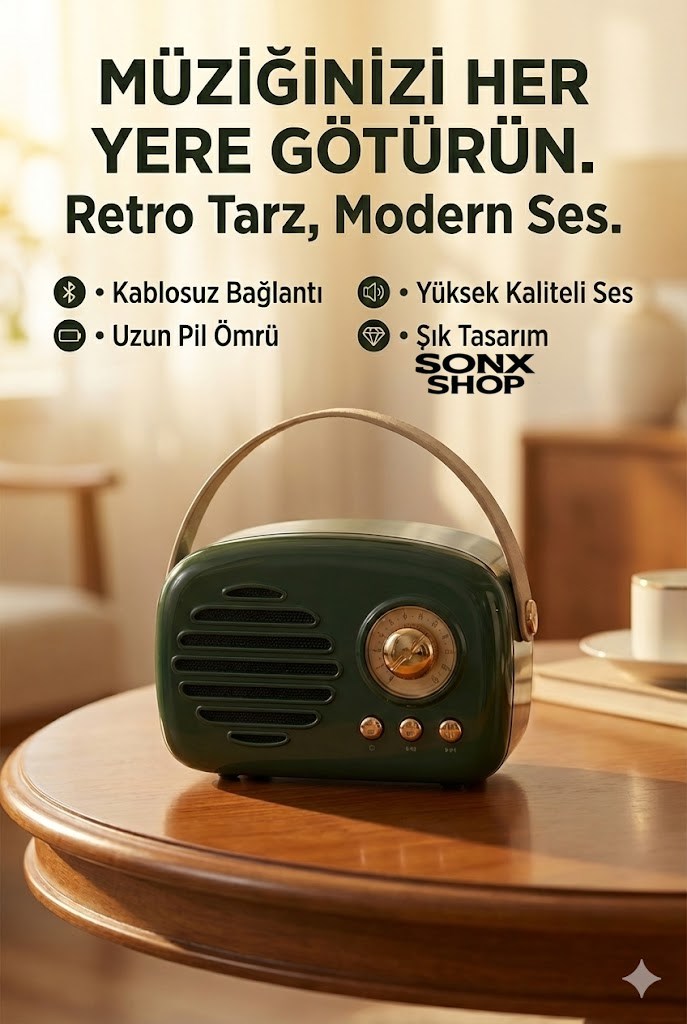 SONX Nostaljik Retro Bluetooth - FM Radyo, USB ve Bluetooth Kablosuz Hoparlör — Sonxshoop