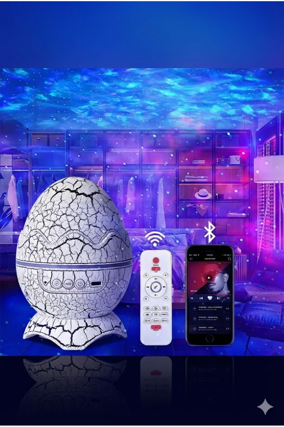 Bluetooth Hoparlörlü RGB Gece Lambası – Dinazor yumurtası Işıklı, Uzaktan Kumandalı Dekor Lamba — Sonxshoop — görsel 2