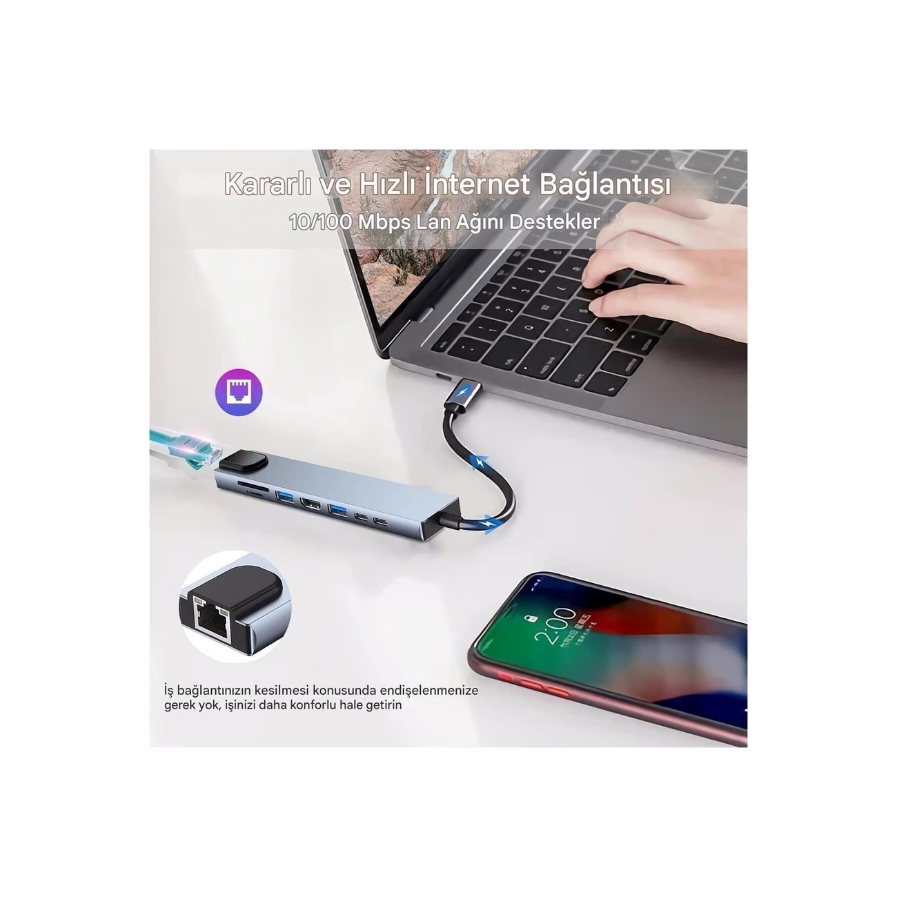 MacBook ve Laptop Uyumlu Çok Fonksiyonlu USB-C Dönüştürücü - Alüminyum Gövdeli Hub — Sonxshoop — görsel 4