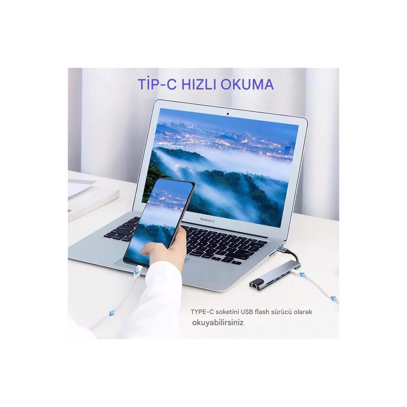 MacBook ve Laptop Uyumlu Çok Fonksiyonlu USB-C Dönüştürücü - Alüminyum Gövdeli Hub — Sonxshoop — görsel 2