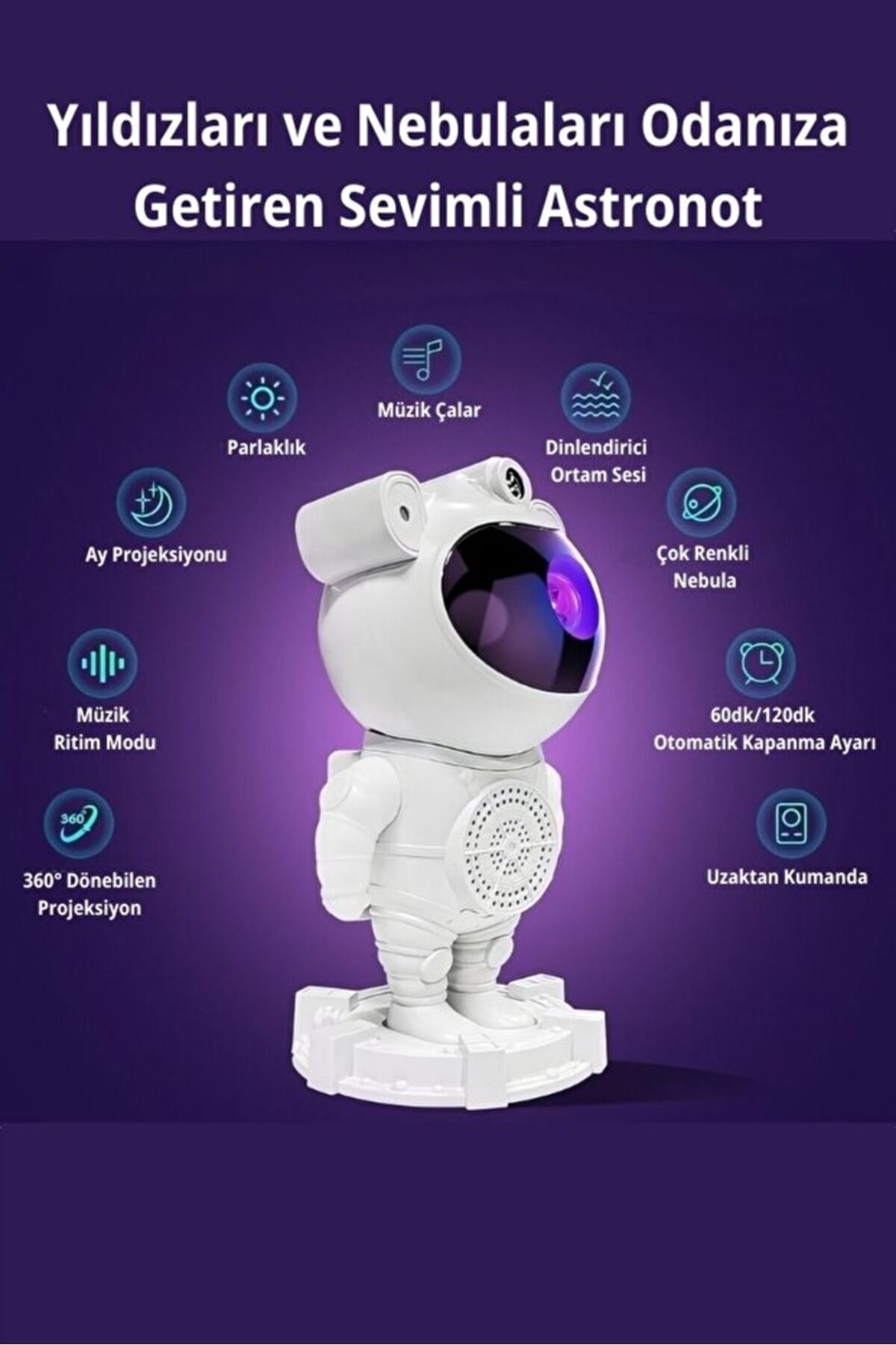 Astronot Bluetooth Hoparlör Bulutsusu Galax yAy Tavan Gökyüzü Projektör Zamanlayıcı Gece Lambası — Sonxshoop — görsel 4
