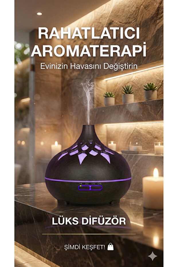 Aroma Difüzör Gece Işığı 7 Led DESENLİ Nemlendirici Kumandalı Buhar Makinesi 550 ml — Sonxshoop — görsel 2