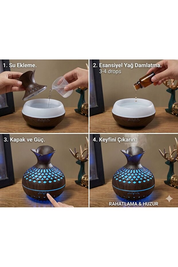Premium Ahşap Desenli Ultrasonik Aromaterapi Difüzör & Hava Nemlendirici — Sonxshoop — görsel 3