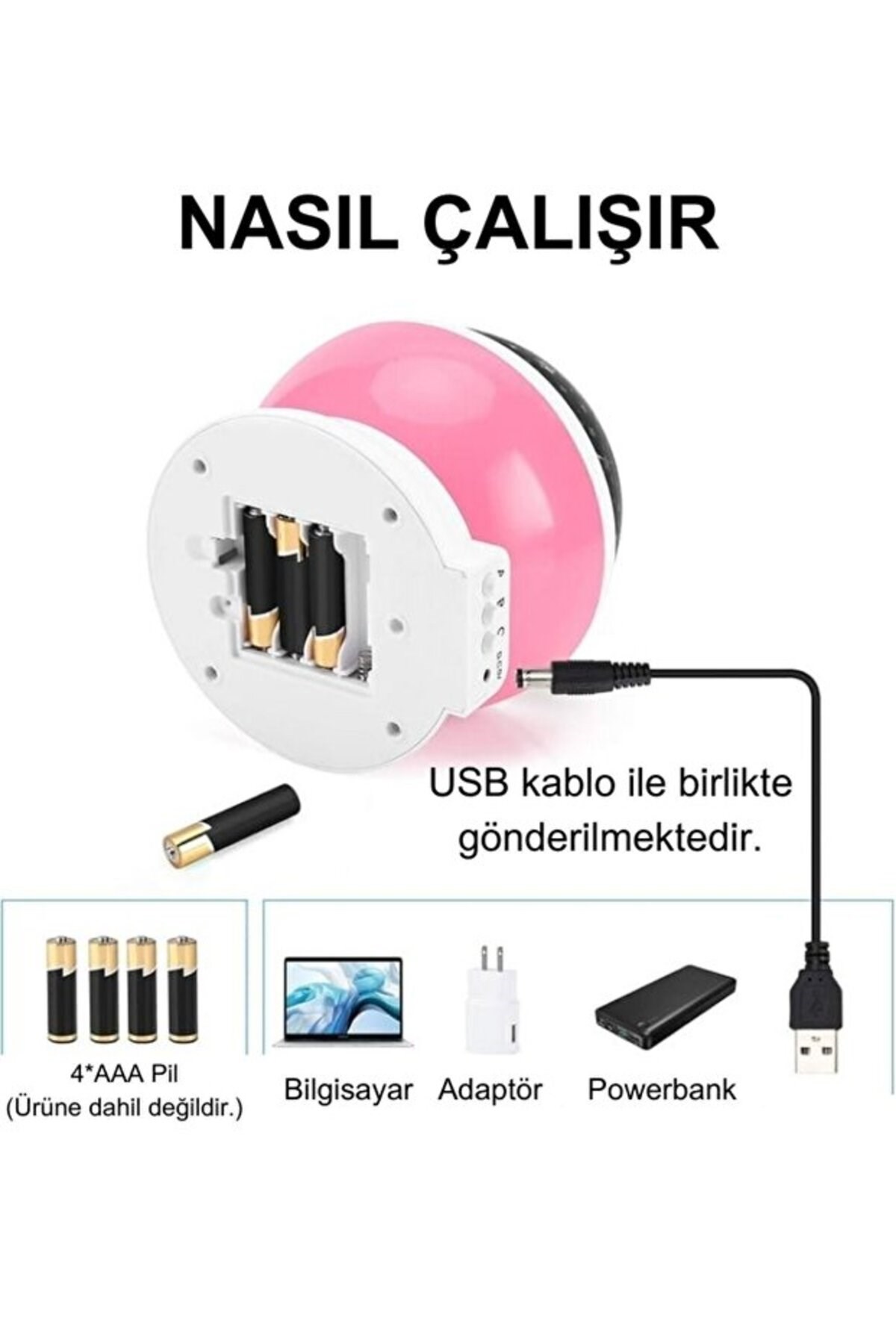 Ay ve Yıldızlı Gökyüzü Yansıtmalı Dönen Projeksiyon Gece Lambası- Çocuk Bebek Odası Pembe — Sonxshoop — görsel 2