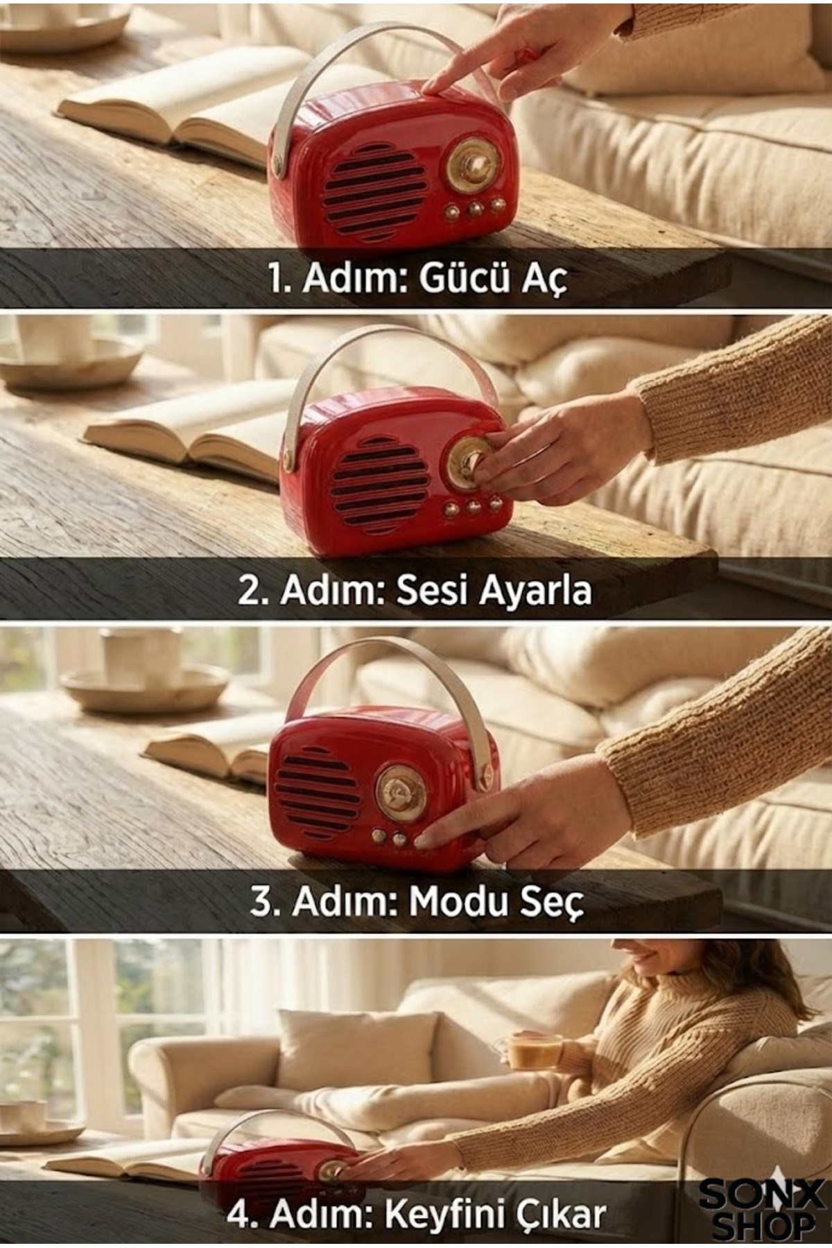 Nostaljik Retro Bluetooth Hoparlör - FM Radyo, USB ve Bluetooth Kablosuz Hoparlör — Sonxshoop — görsel 3