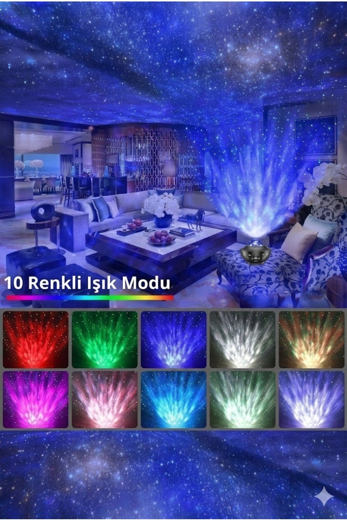 Galaksi Yıldız Projektörü ve Bluetooth Hoparlör 10 Renk Modlu Okyanus Dalgalı Gece & Disko Lambası — Sonxshoop — görsel 4