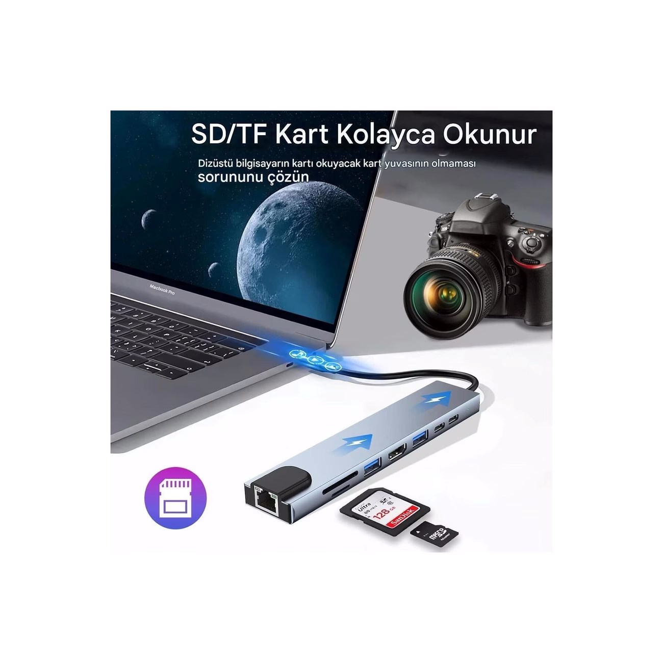 MacBook ve Laptop Uyumlu Çok Fonksiyonlu USB-C Dönüştürücü - Alüminyum Gövdeli Hub — Sonxshoop — görsel 6