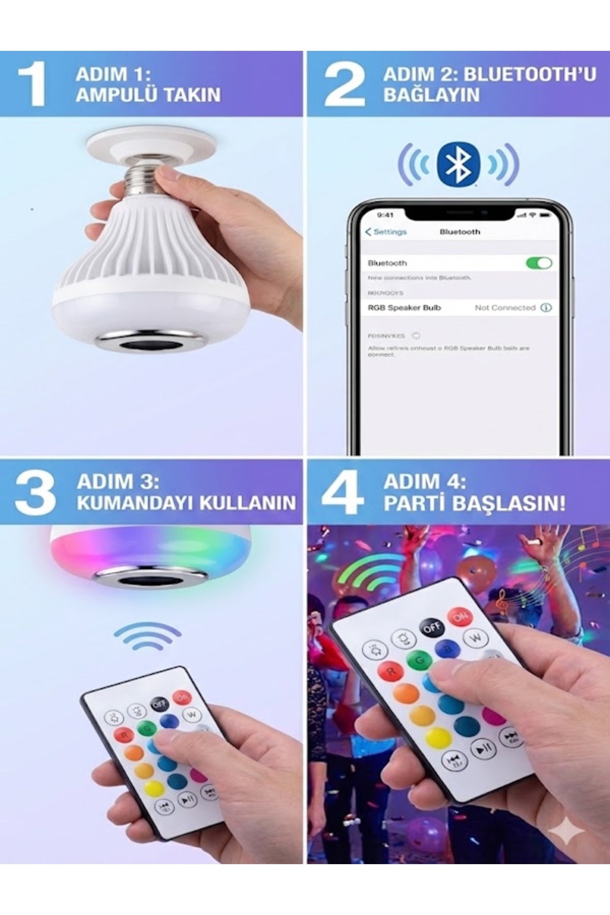 Bluetooth RGB LED Hoparlörlü Akıllı Ampul - Renkli Müzikli Lamba ve Kumanda — Sonxshoop — görsel 3
