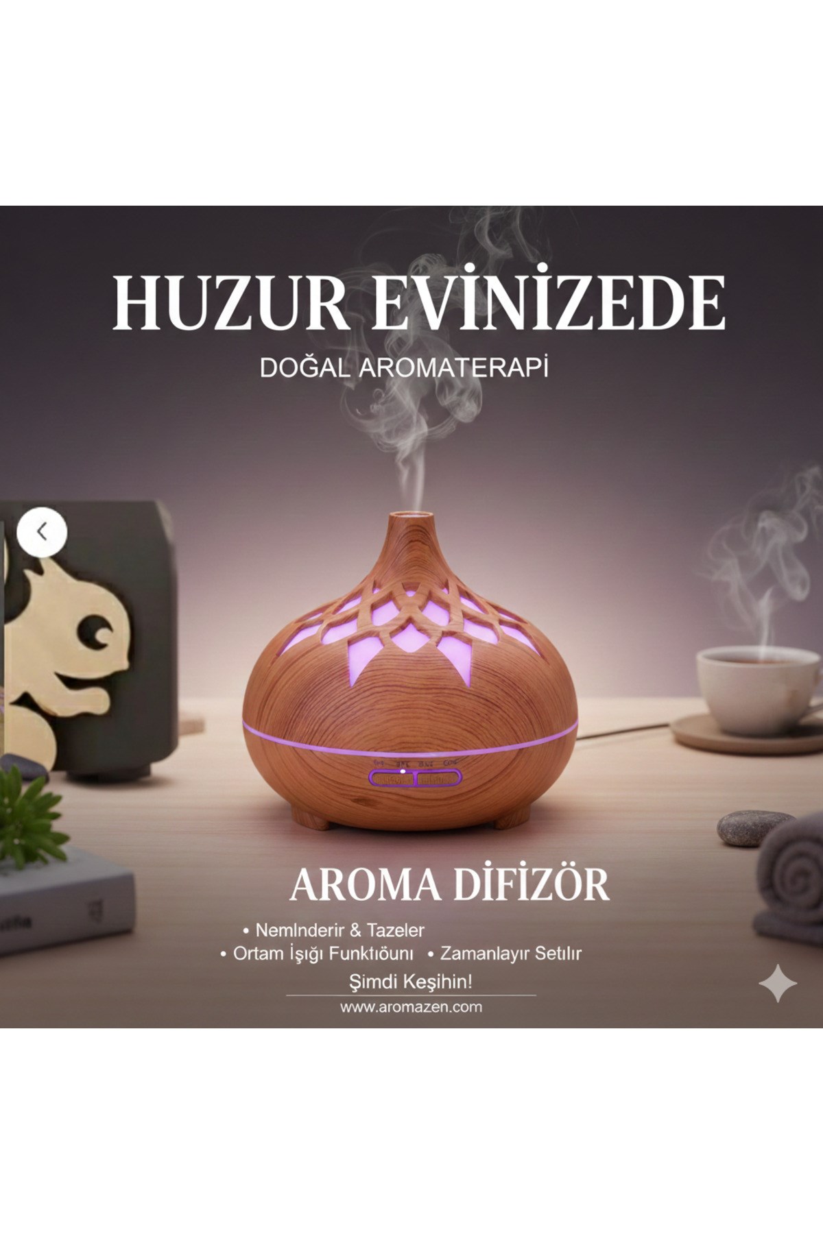 Aroma Difüzör Gece Işığı 7 Led DESENLİ Nemlendirici Kumandalı Buhar Makinesi 550 ml — Sonxshoop — görsel 7