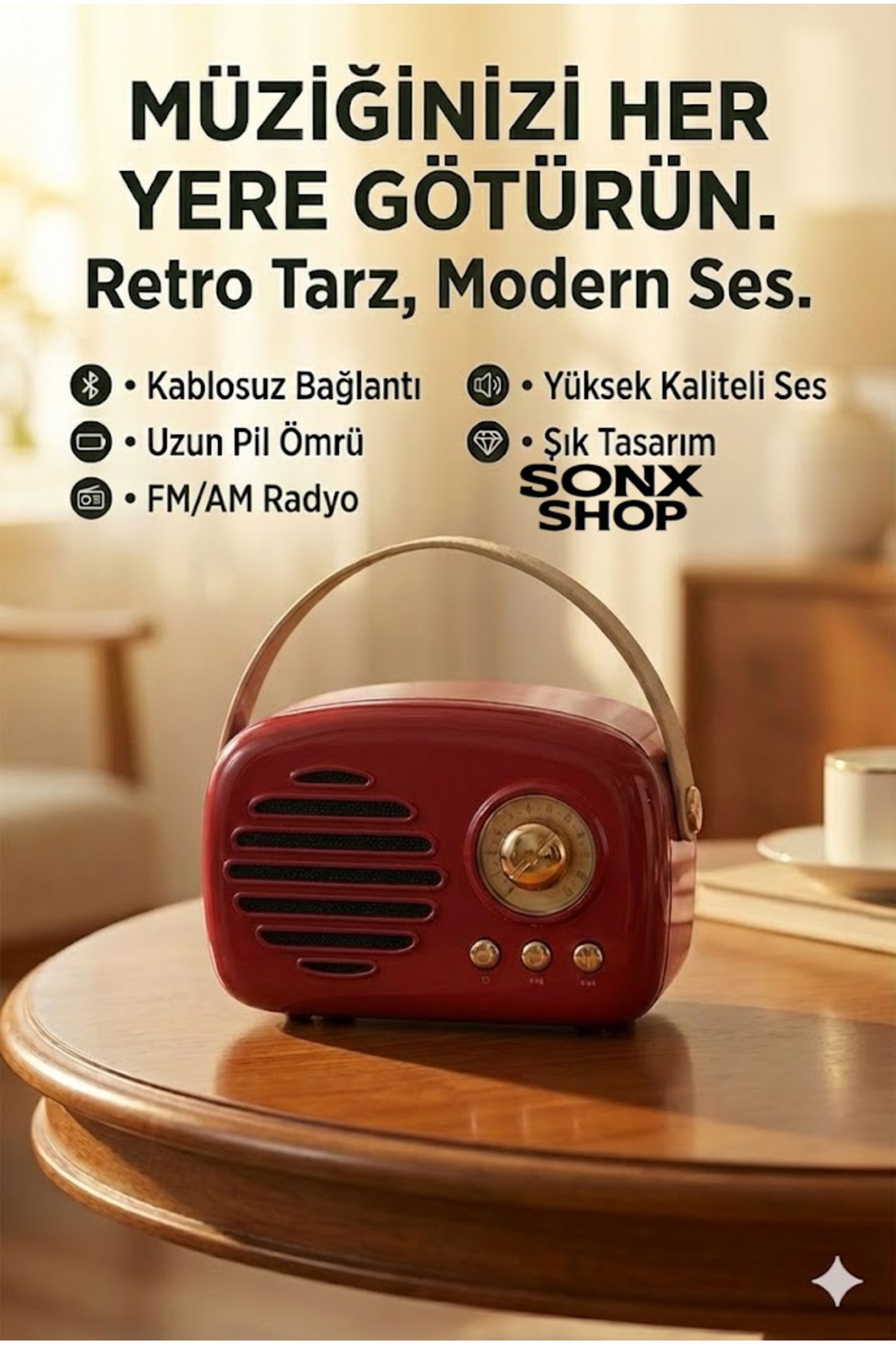 Nostaljik Retro Bluetooth Hoparlör - FM Radyo, USB ve Bluetooth Kablosuz Hoparlör — Sonxshoop