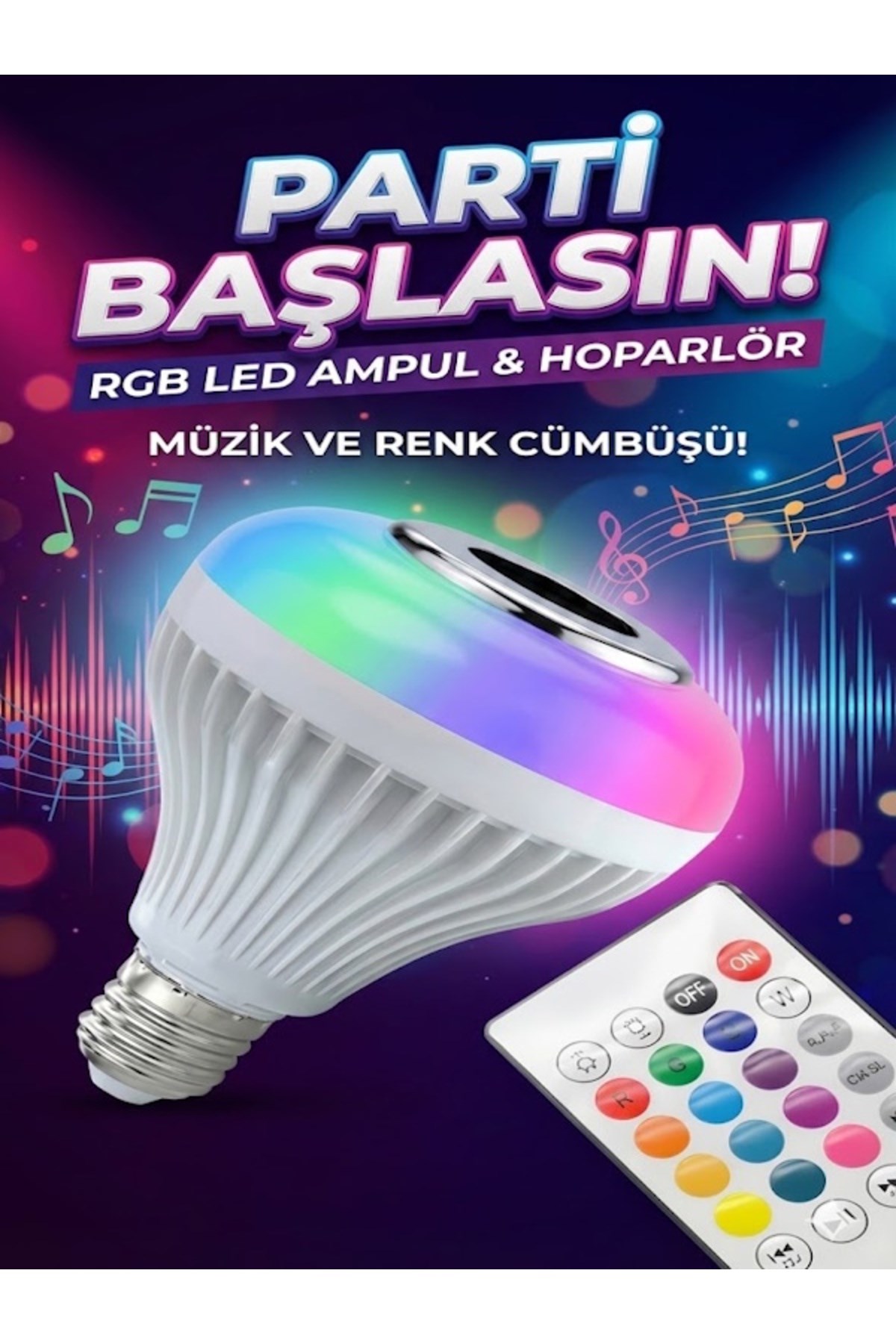 Bluetooth RGB LED Hoparlörlü Akıllı Ampul - Renkli Müzikli Lamba ve Kumanda — Sonxshoop