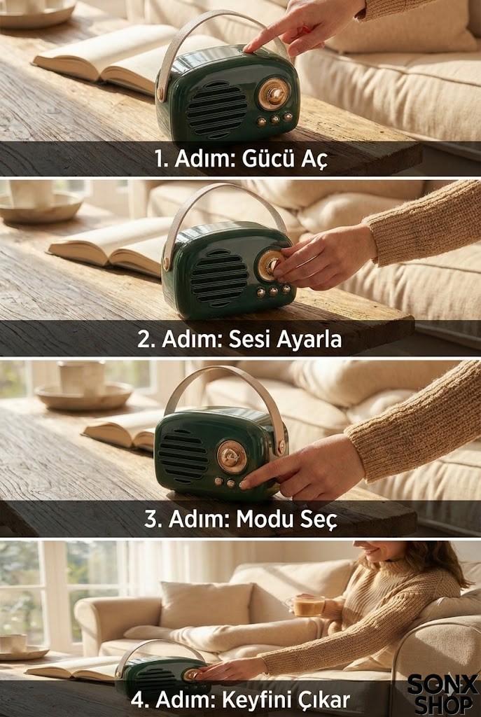 SONX Nostaljik Retro Bluetooth - FM Radyo, USB ve Bluetooth Kablosuz Hoparlör — Sonxshoop — görsel 2