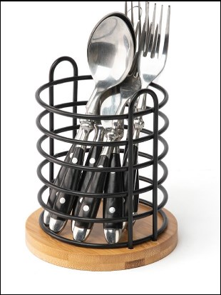 BAMBU TABANLI METAL ÇATAL KAŞIK STANDI