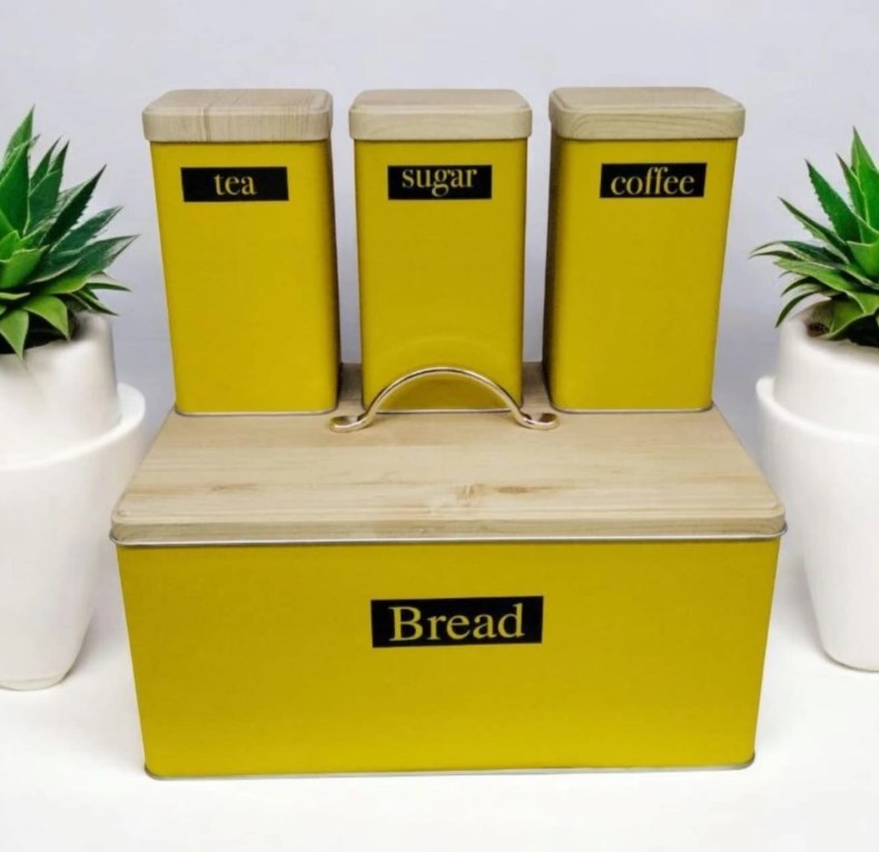 Metal soft 4'lü ekmeklik & kavanoz seti