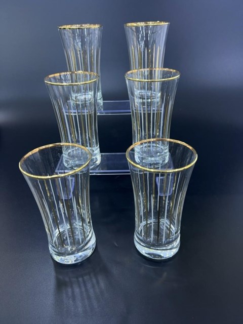 LİNE ÇİZGİLİ DEKOR YALDIZLI 6 LI SU BARDAĞI