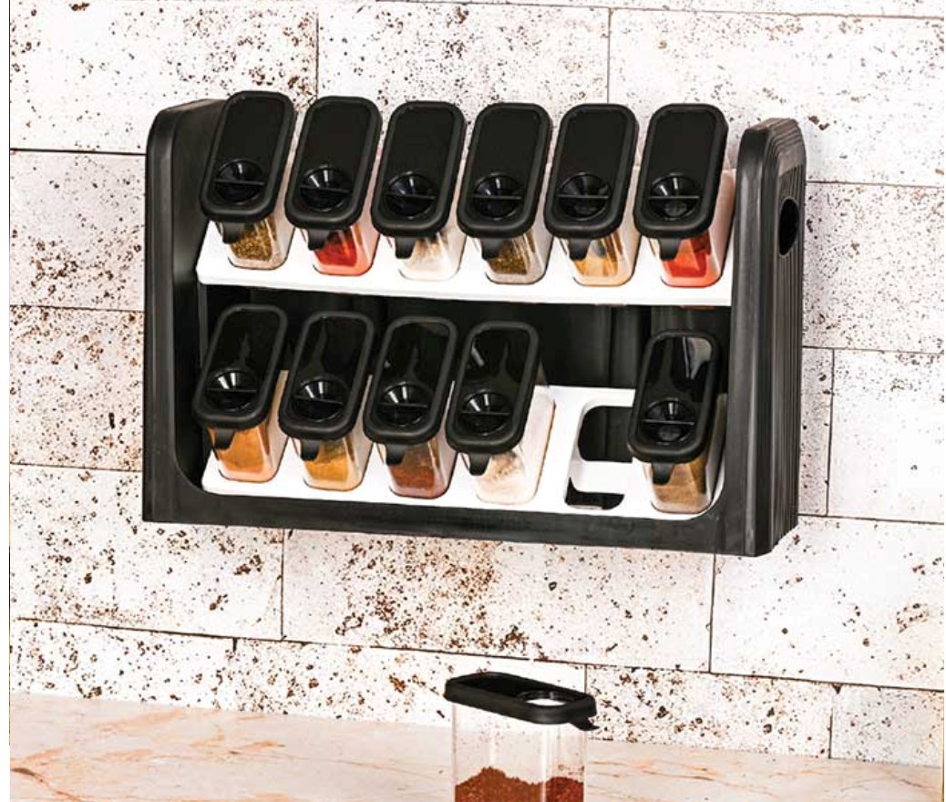 Aura Standlı 12’li Kendinden Kaşıklı Baharatlık Set