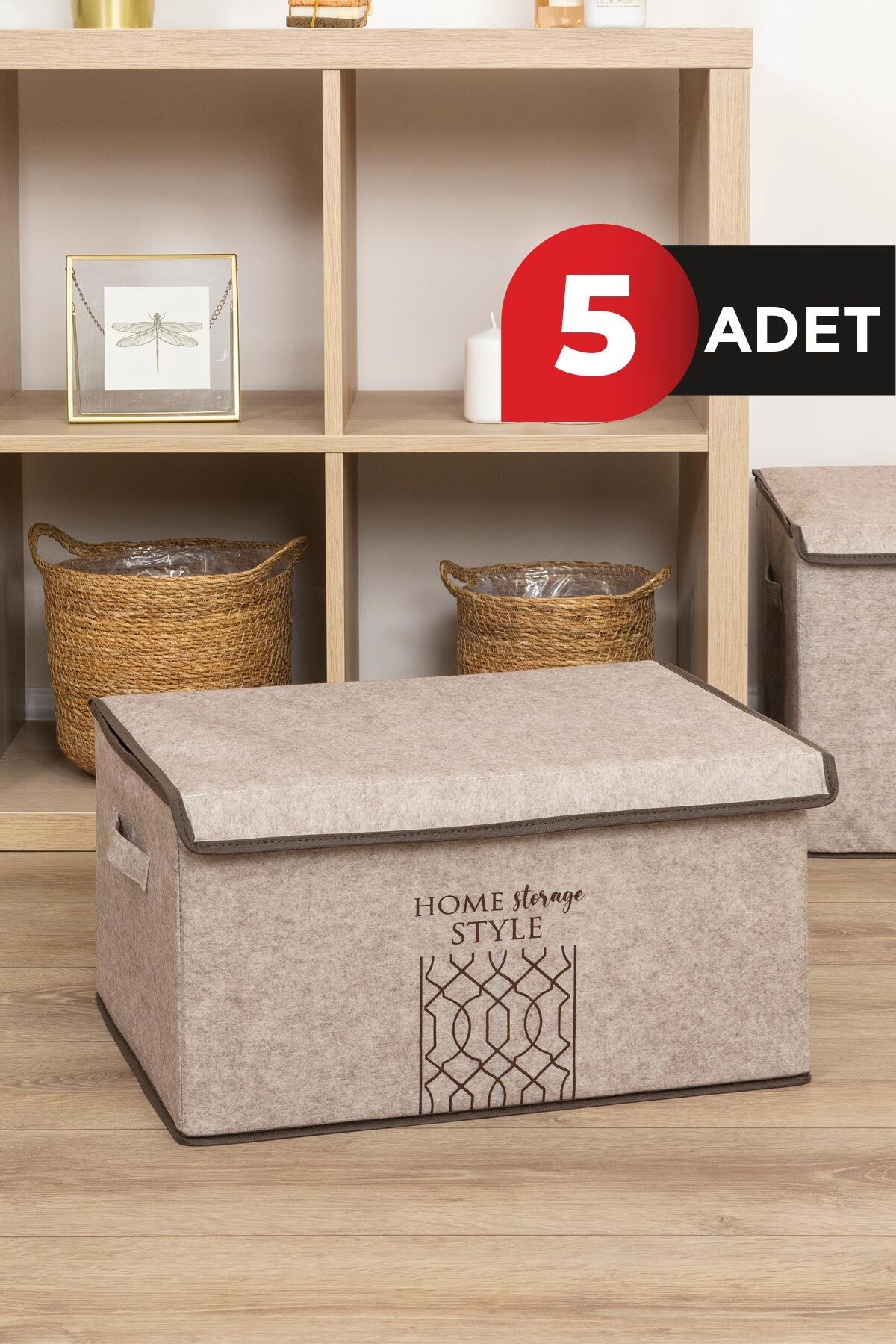 Keçe Kapaklı Maxi Kutu Bej 47x37x24 CM 5 ADET