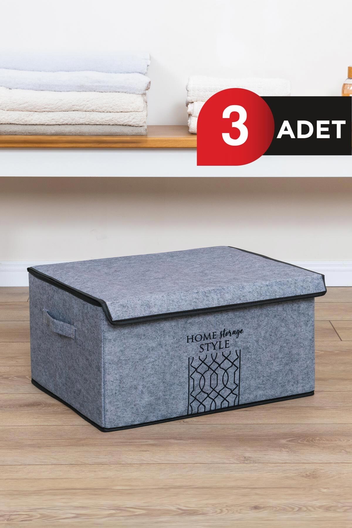 Keçe Kapaklı Maxi Kutu Gri 47x37x24 CM  3 ADET