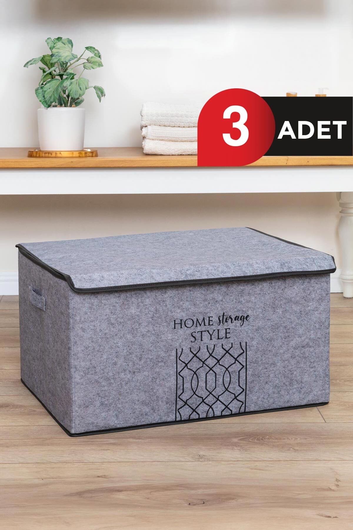 Keçe Kapaklı Mega Plus Kutu Gri 57x41x31 CM  3 ADET