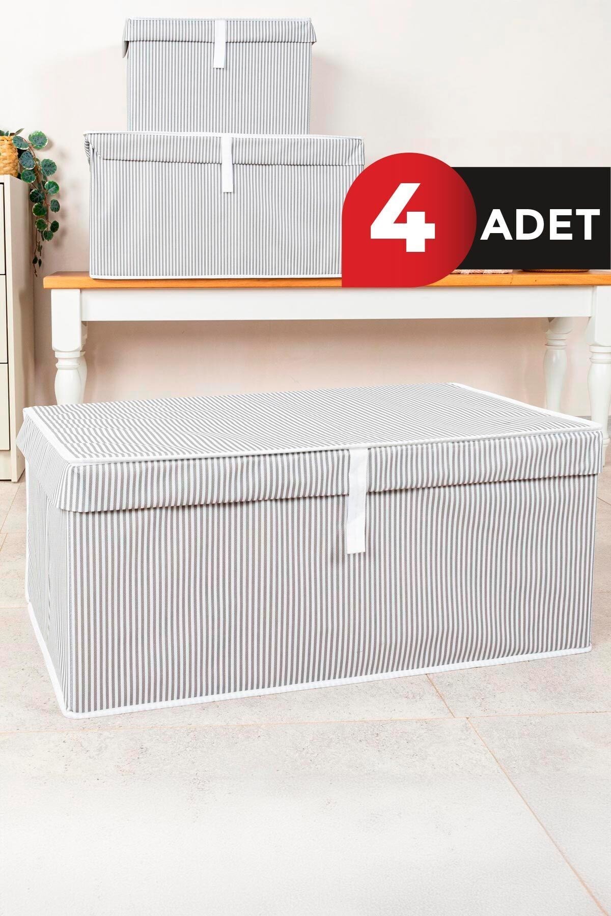 Çok Amaçlı Hurç Kutu Mega Plus Gri Çizgili 4'lü