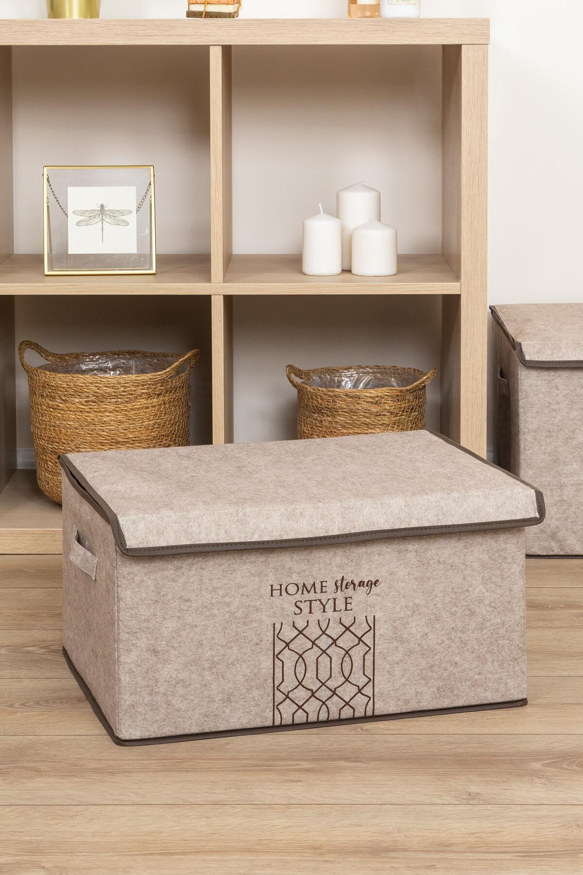 Keçe Kapaklı Maxi Kutu Bej 47x37x24 CM