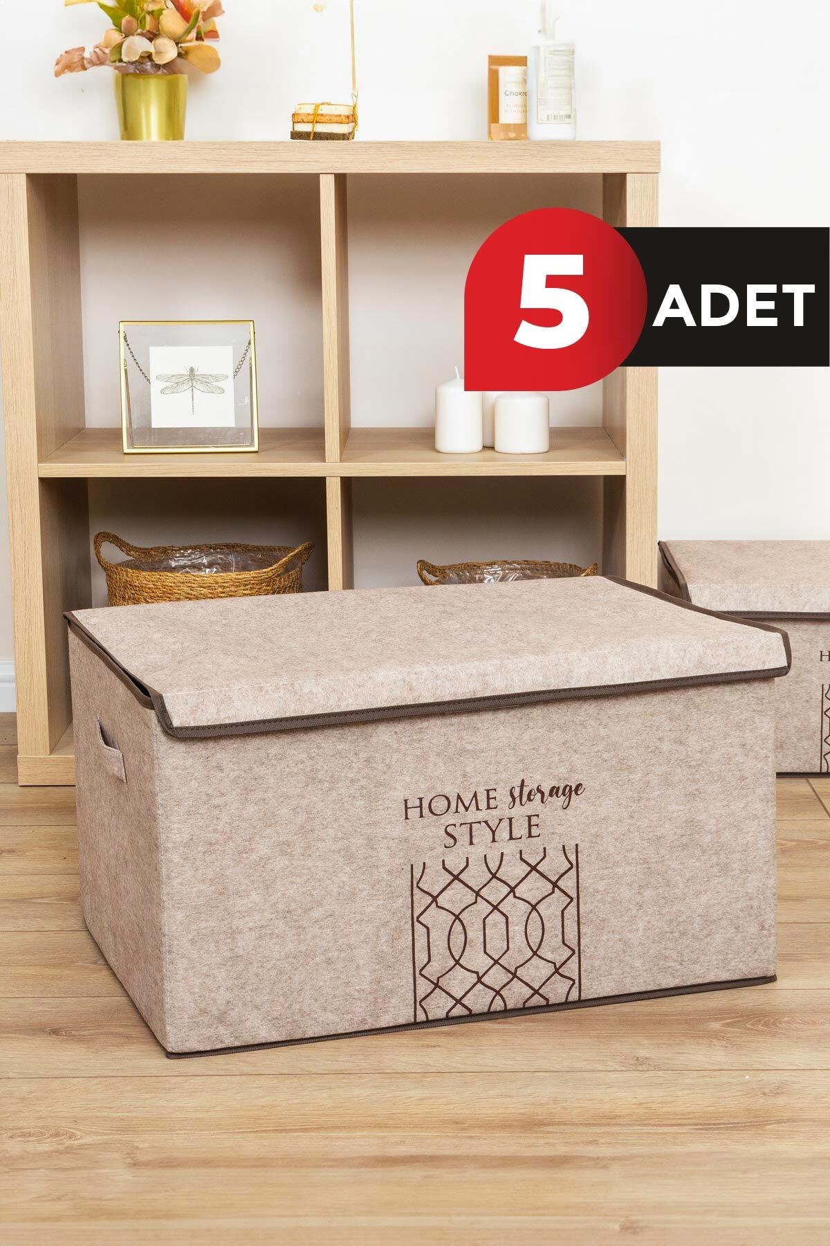 Keçe Kapaklı Mega Plus Kutu Bej 57x41x31 CM 5 ADET