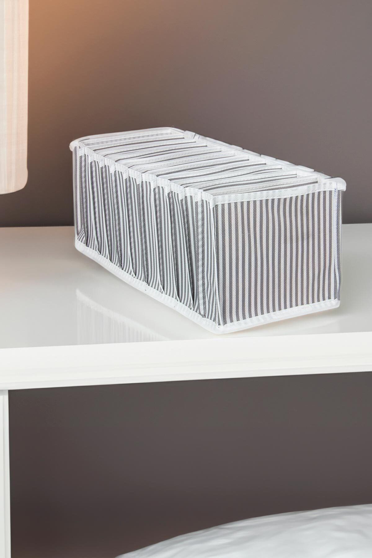 Çok Amaçlı Çekmece Içi Akordiyon Organizer Gri Çizgili Tekli Medium