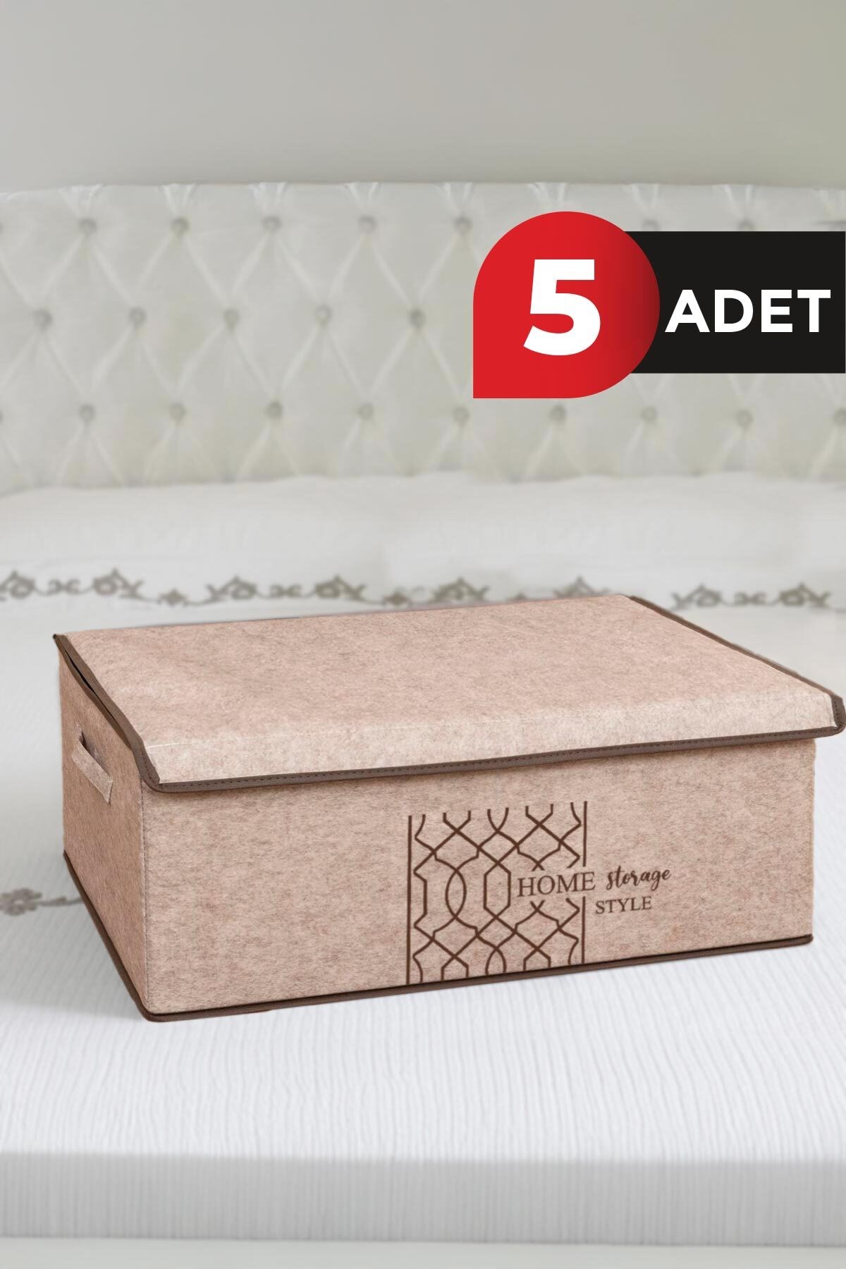 Keçe Kapaklı Baza Kutu Bej 50x40x19 Cm 5 Adet