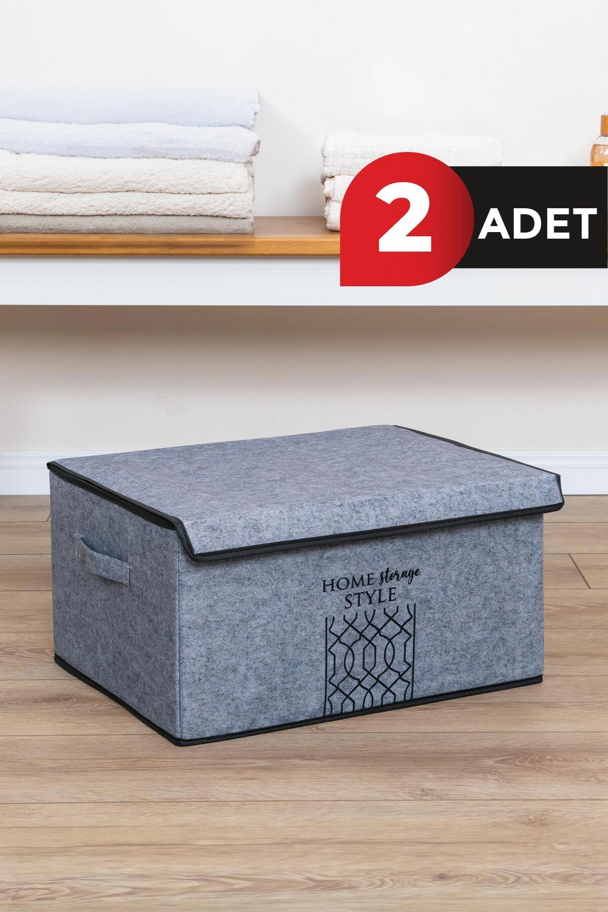 Keçe Kapaklı Maxi Kutu Gri 47x37x24 CM 2 ADET